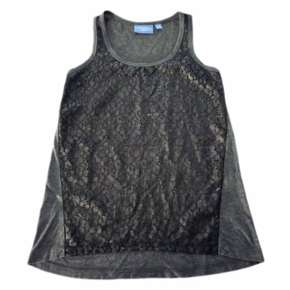 Simply Vera Gray Silver Lace Front Tank Top sz Petite XS Womens Vera Wang